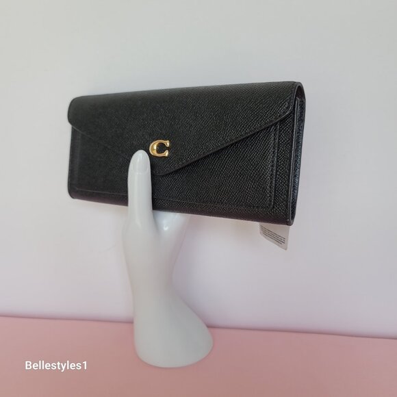 COACH Wyn Envelope Crossgrain Leather Wallet- Black color - Picture 4 of 14
